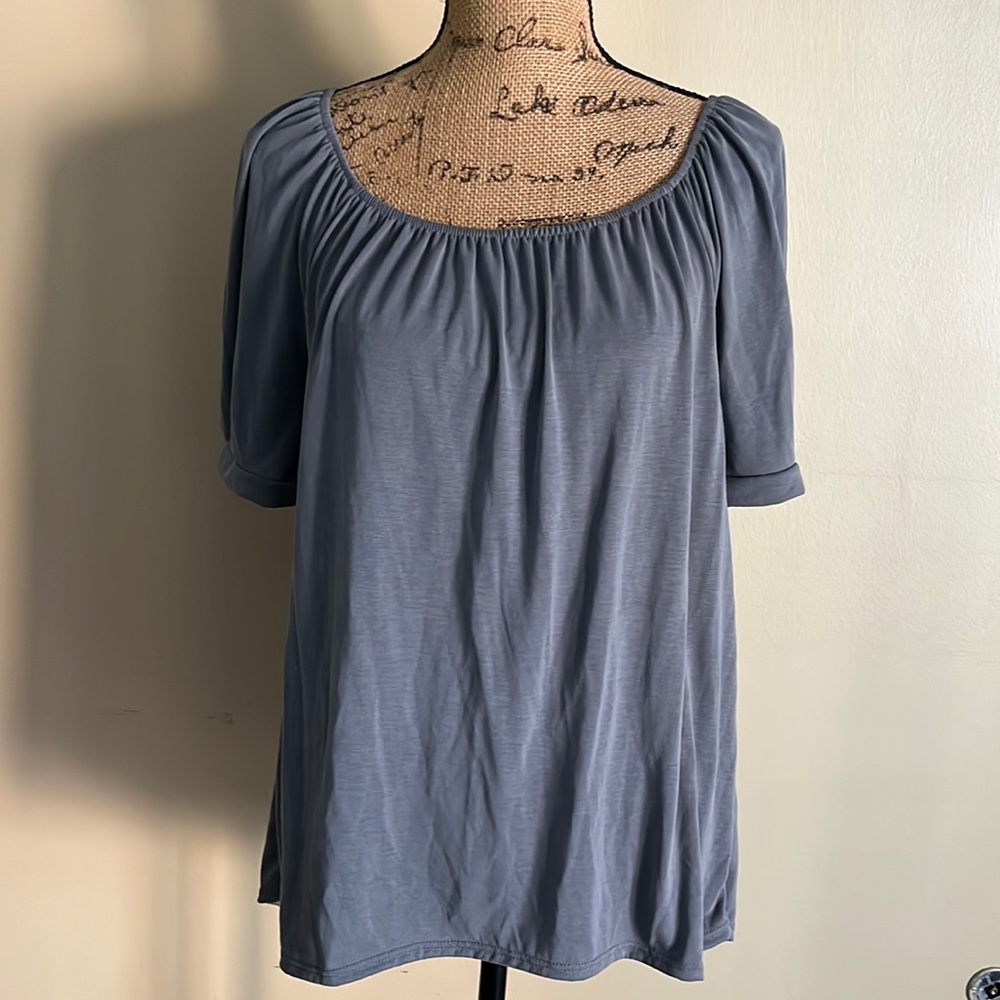 Gray top with scoop neckline